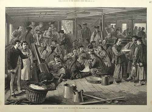 Chinese emigration to America sketch from 1876.